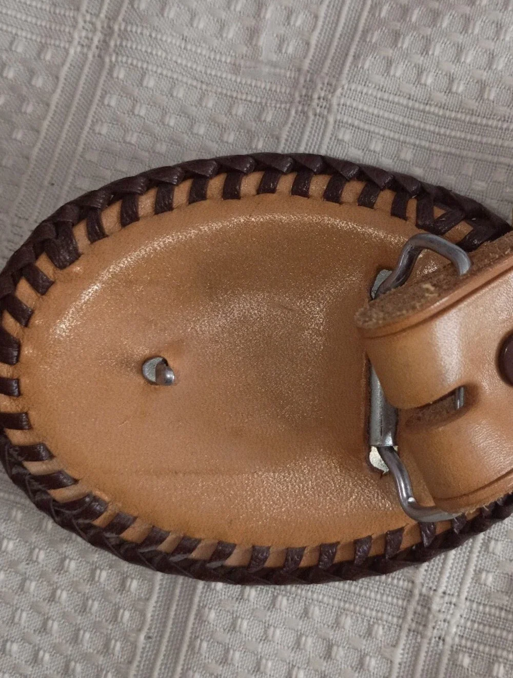 Handcrafted Brown Leather Belt with Elk Buckle - Unbranded